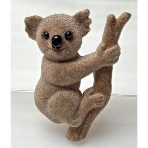 Vintage Flocked Koala Bear Pin Brooch Black Brown